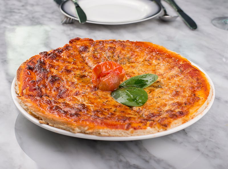 Pepperoni supreme pizza fresh from the wood-fired oven